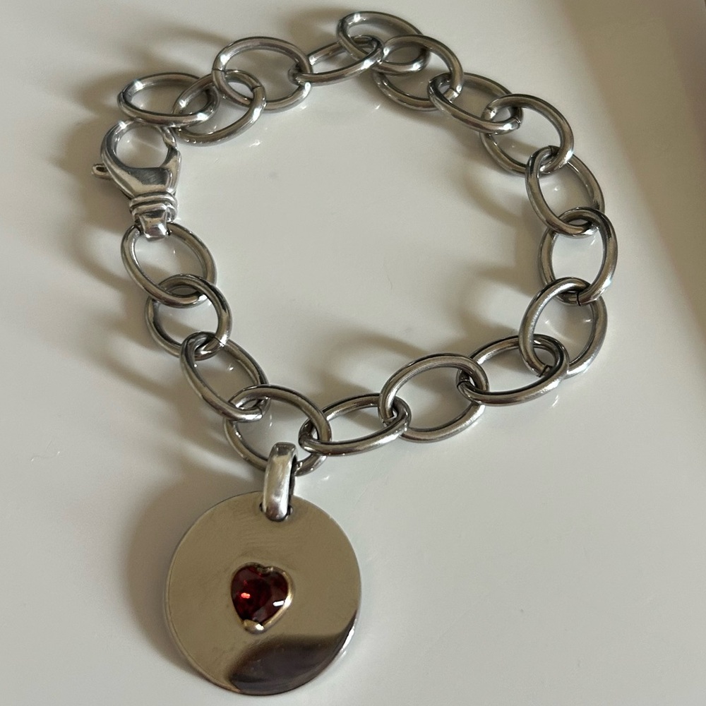 Stainless steel sterling silver 18k gold heart garnet key charms link bracelet